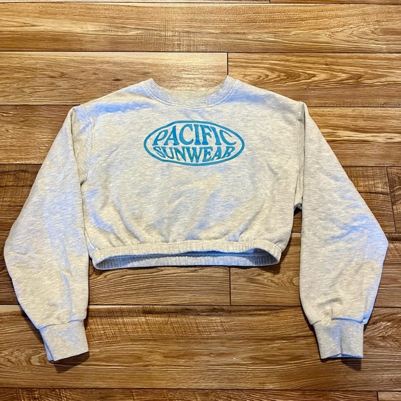 PacSun Tops - PacSun Cropped Heather Gray Sweatshirt with Sky Blue Design